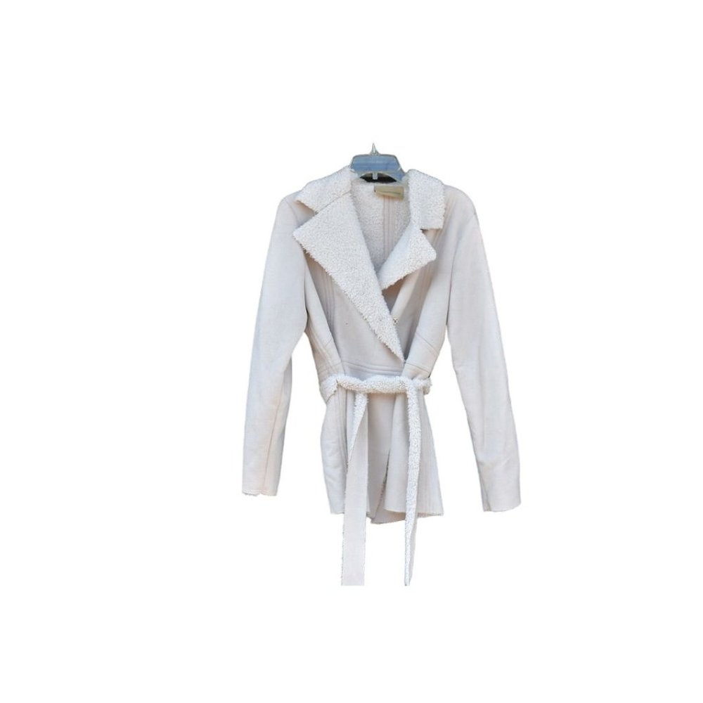 Women's Pure Simple Natural Ivory Super Soft Belted  Fleece Lined Jacket L